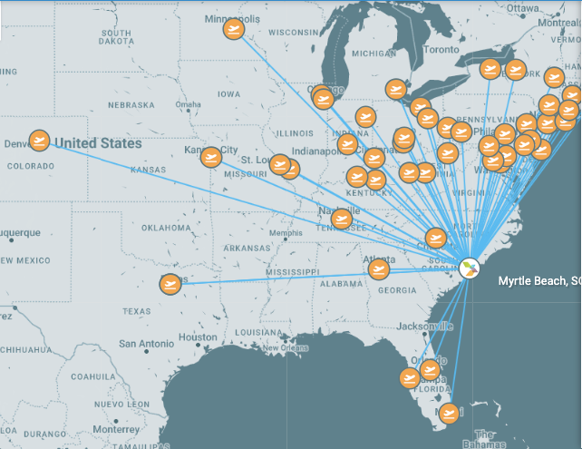 Seasonal flights to Myrtle Beach in 2024